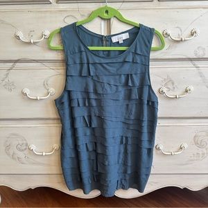 LOFT blue ruffle front tank top XXL